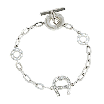 AIGNER Silver Tone Crystal Logo Toggle Bracelet