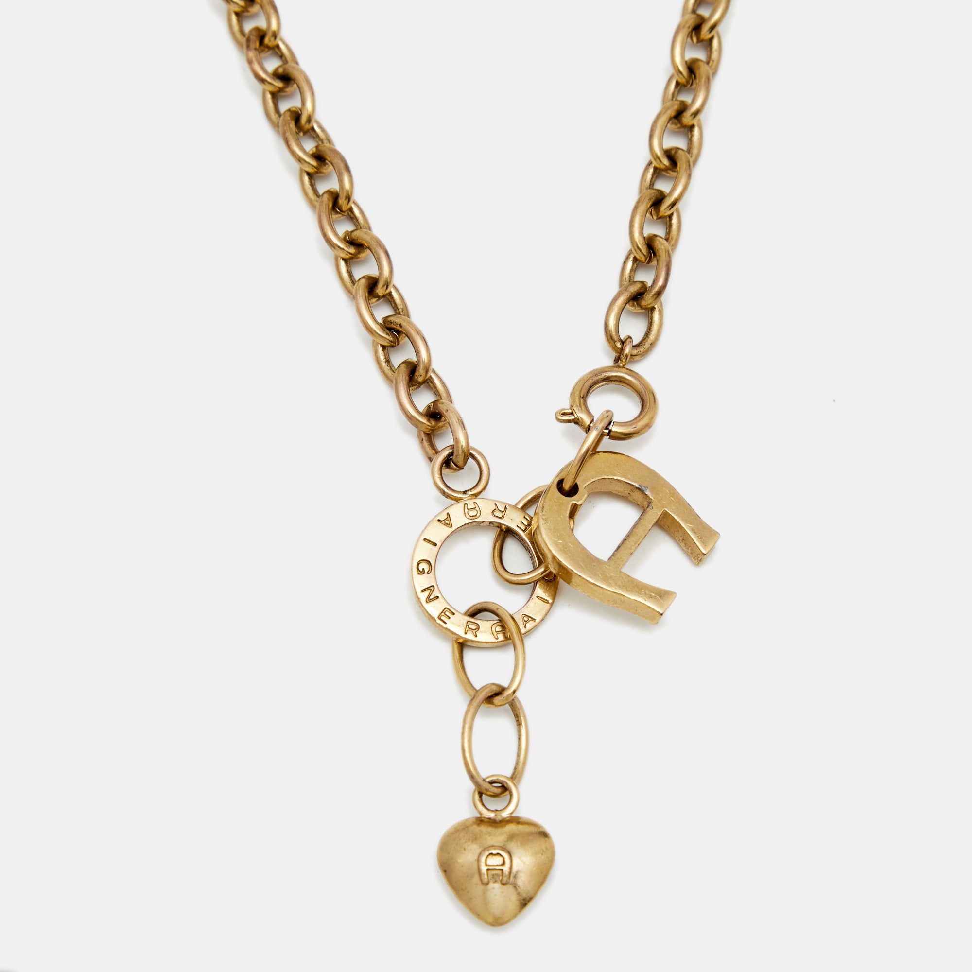 AIGNER Gold Tone Logo Heart Pendant Necklace