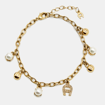 AIGNER Crystals Faux Pearl Gold Tone Bracelet