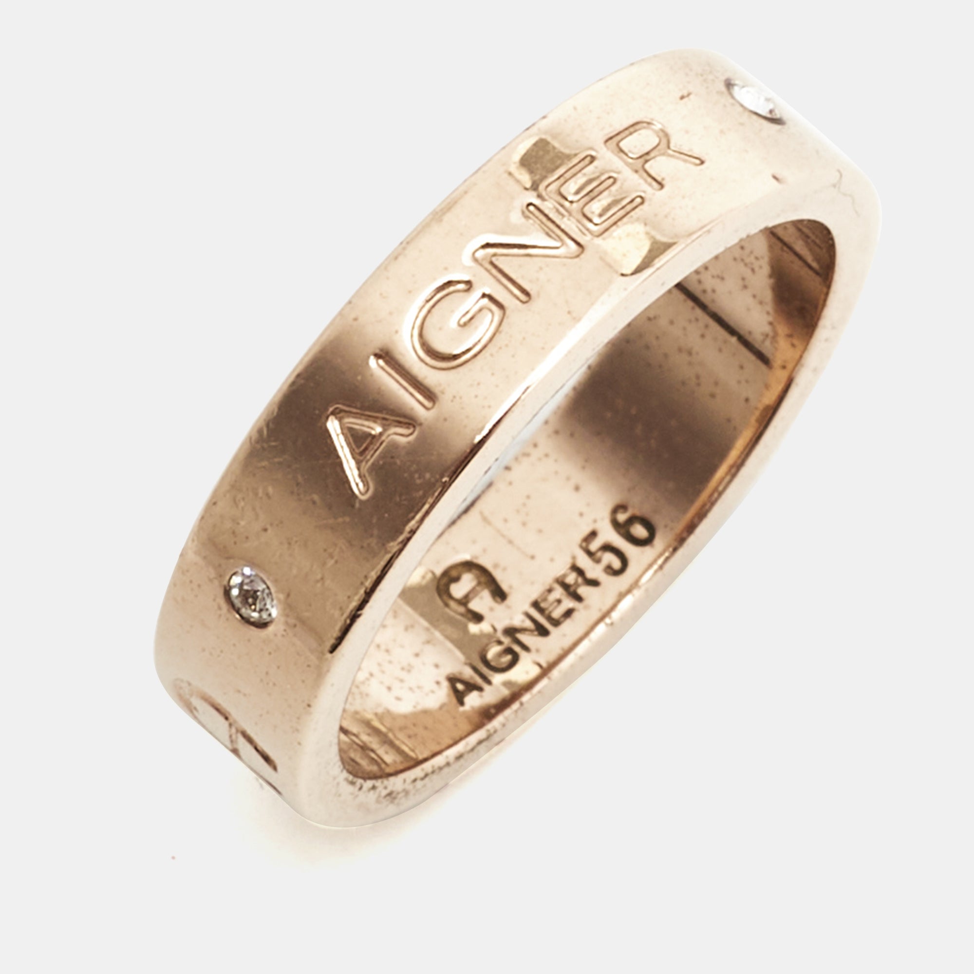 AIGNER Crystals Gold Tone Band Ring Size 56