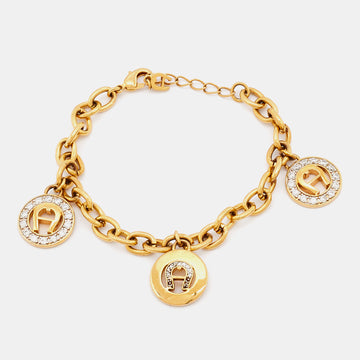 AIGNER Gold Tone Logo Charm Chain Bracelet