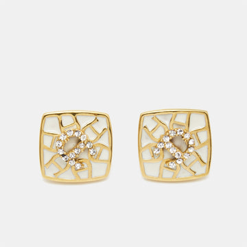 AIGNER Enamel Crystal Gold Tone Earrings