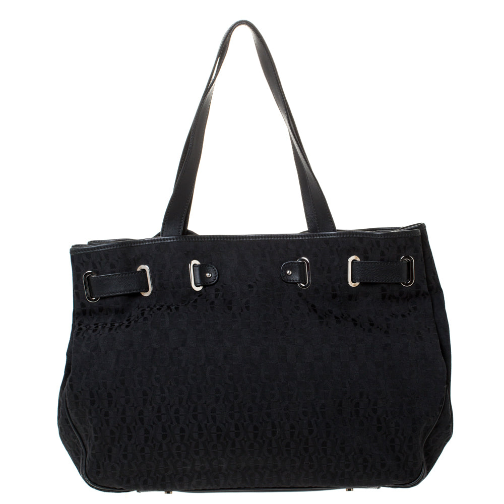 AIGNER Black Signature Canvas and Leather Tote