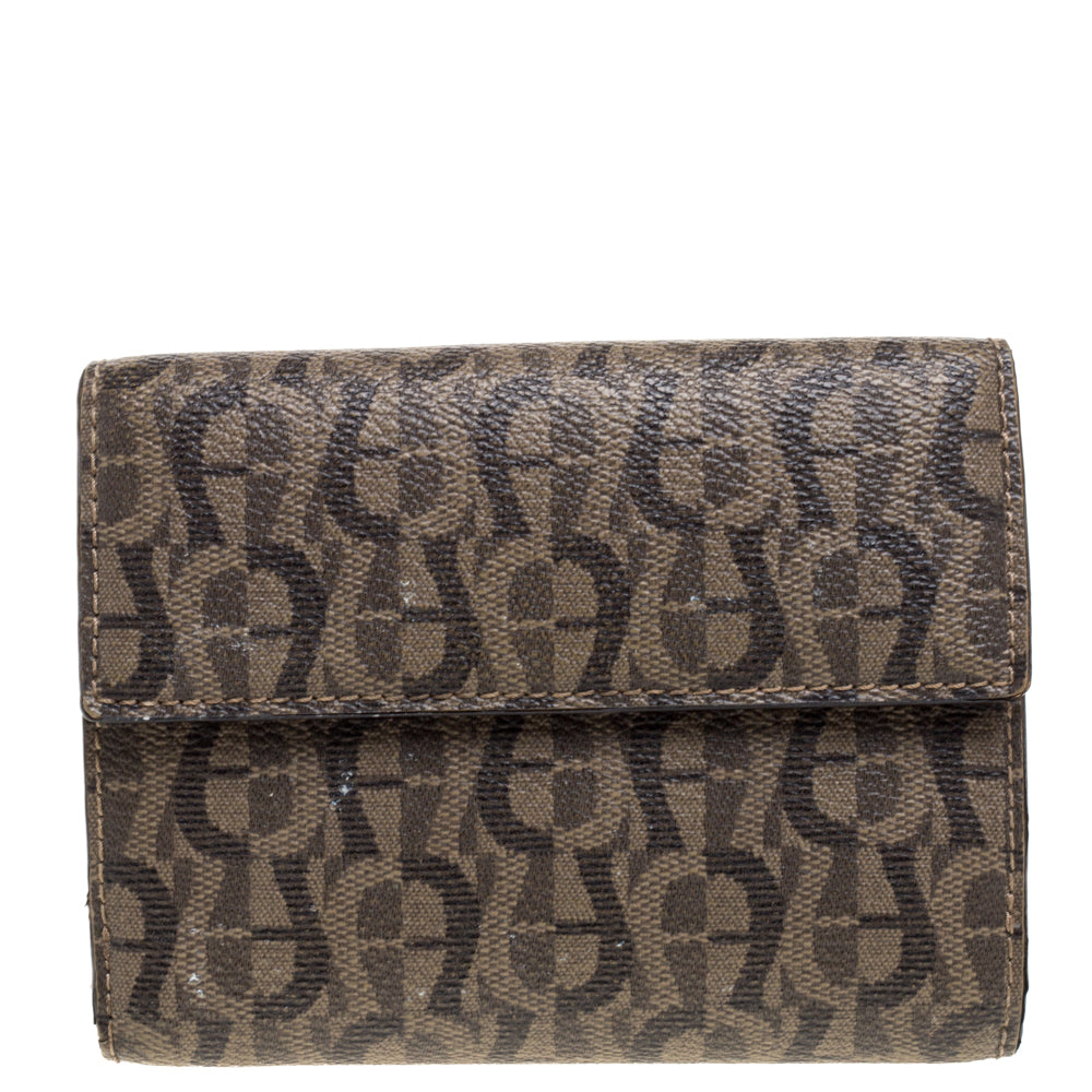 AIGNER Brown Signature Coated Canvas French Wallet