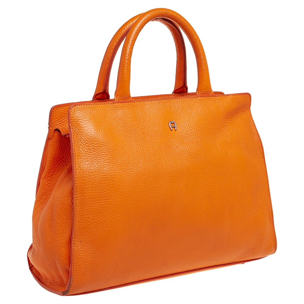 AIGNER Orange Grained Leather Cybill Tote