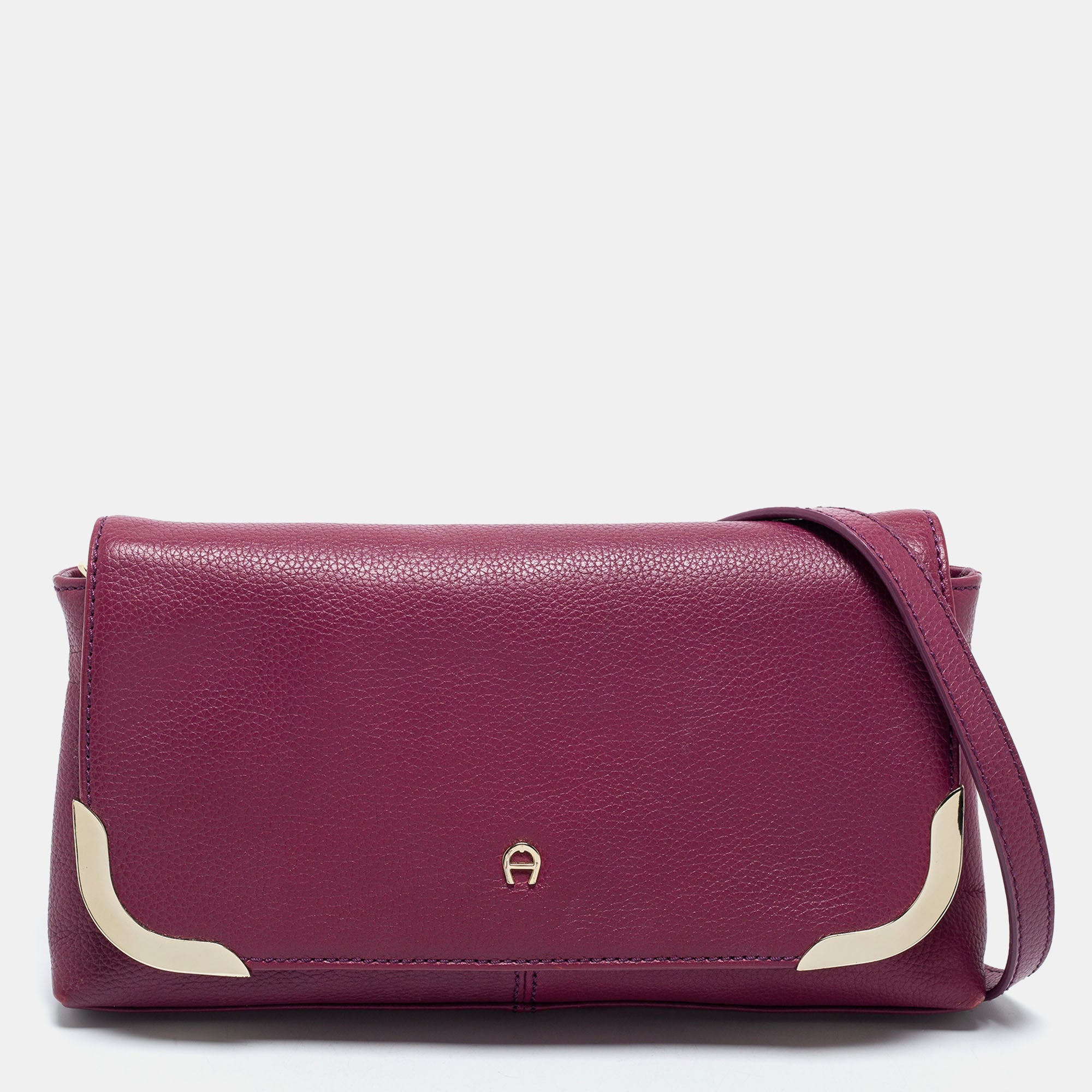 AIGNER Purple Grained Leather Clutch Bag