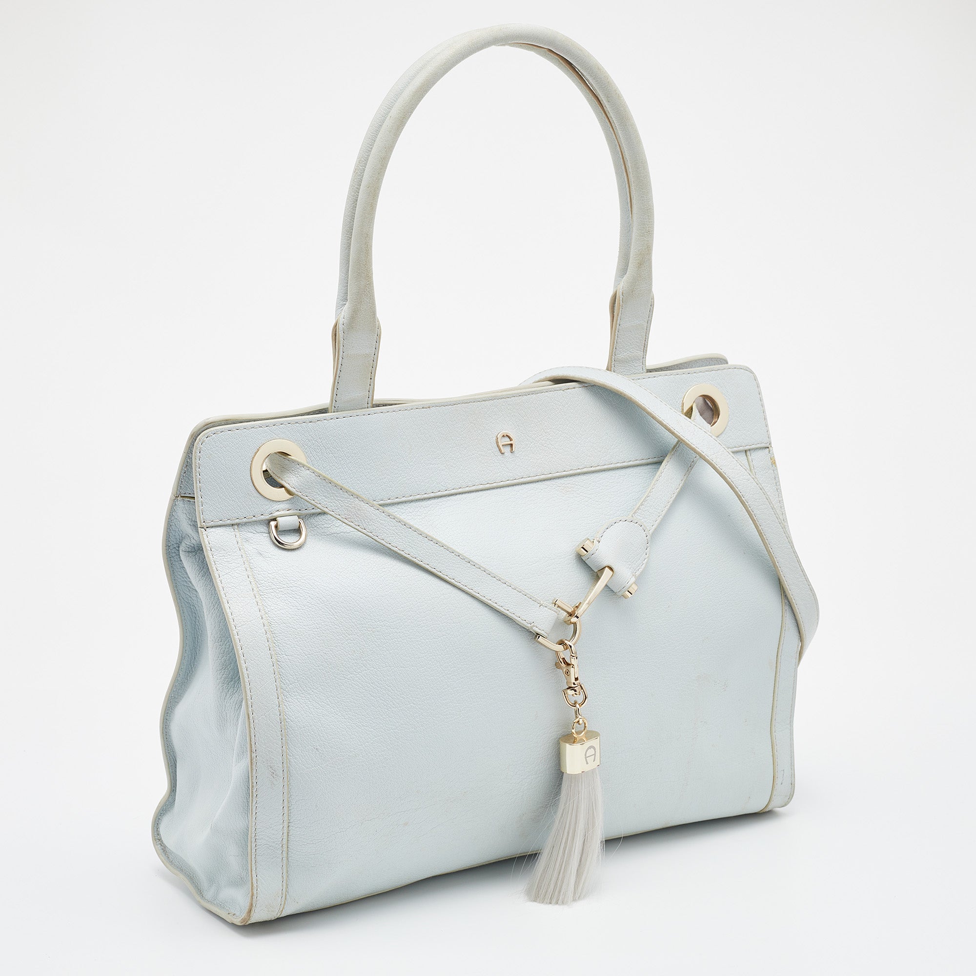 AIGNER Sky Blue Leather Cavallina Tote