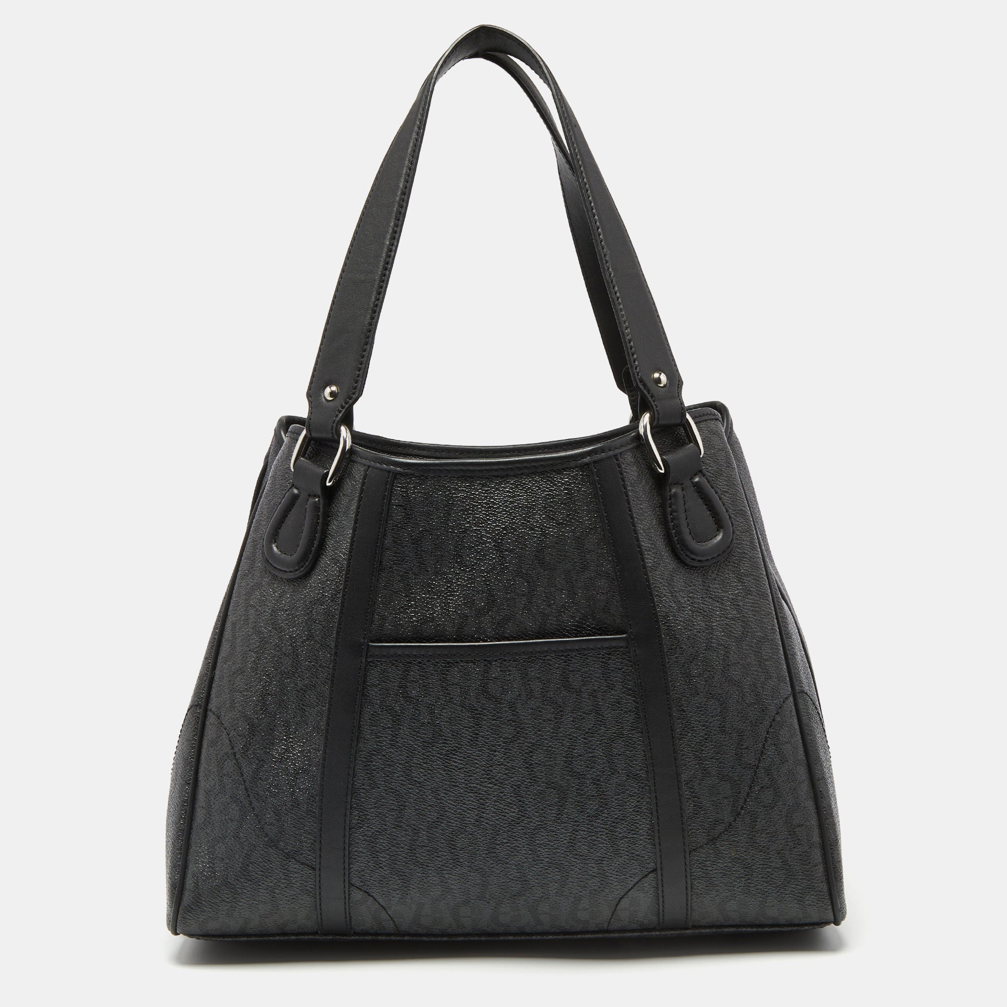 AIGNER Black Grey Signature Coated Canvas and Leather Snap Tote