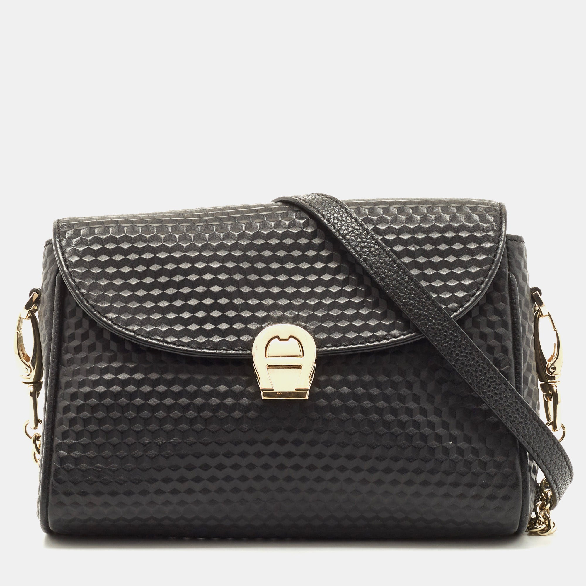 AIGNER Black Embossed Leather Genoveva Crossbody Bag