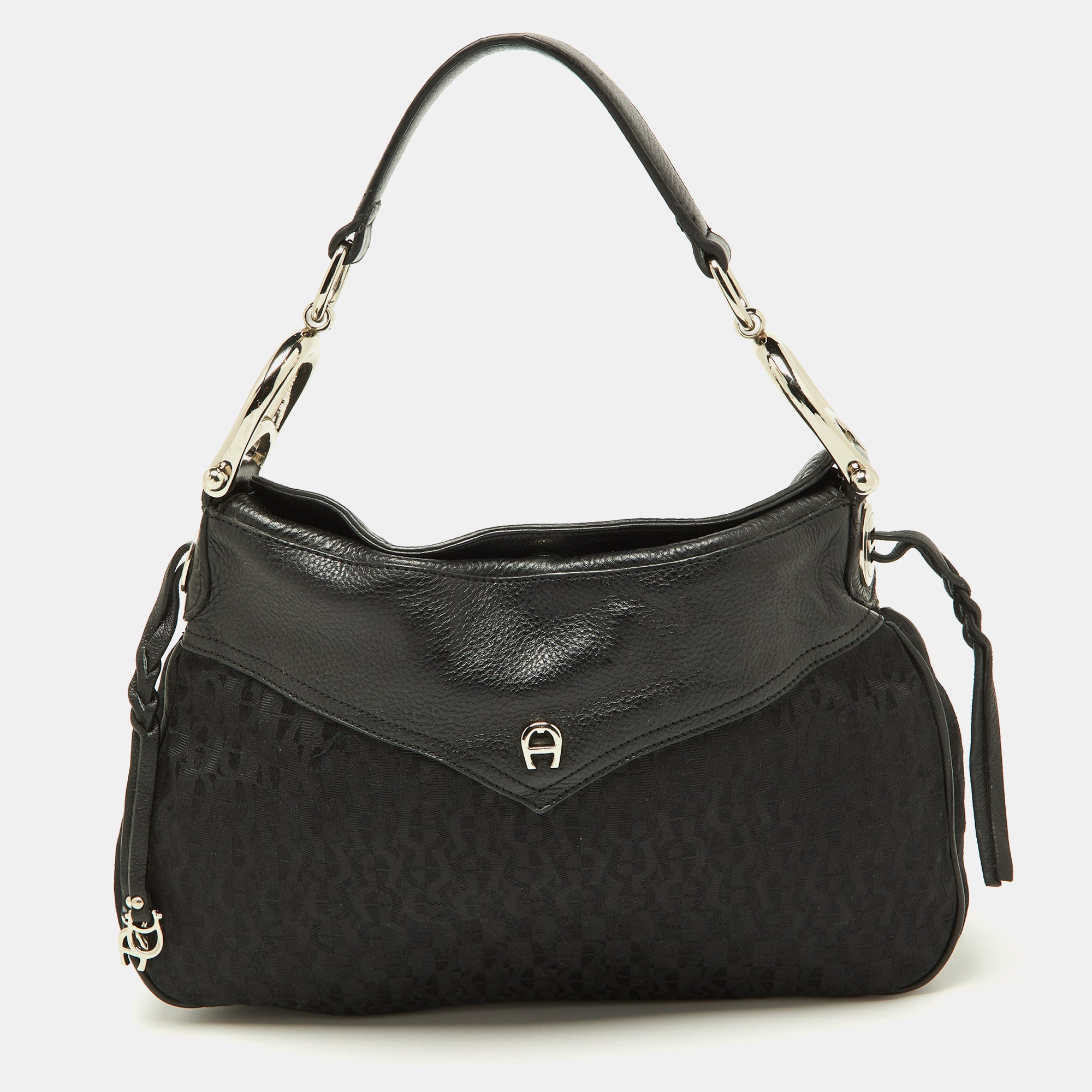 AIGNER Black Signature Canvas and Leather Hobo