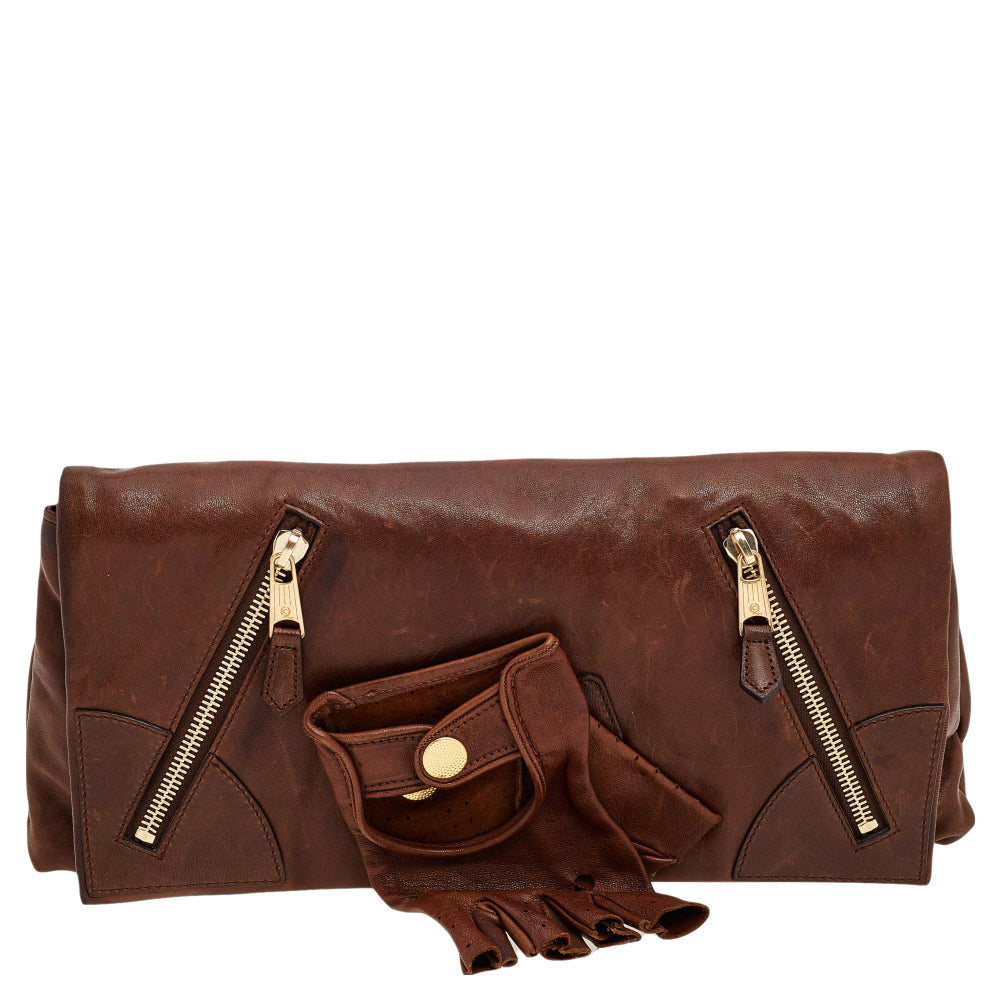 Alexander McQueen Brown Leather Faithful Glove Clutch