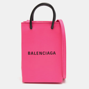 Balenciaga Pink Leather Shopping Phone Holder Bag