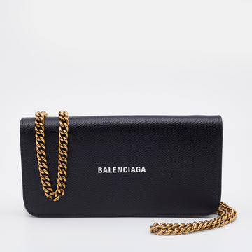 Balenciaga Black Leather Everyday Wallet on Chain