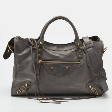 Balenciaga Grey Leather Motocross Classic City Bag