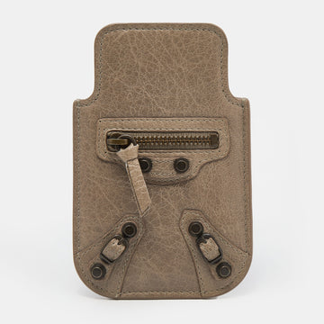 BALENCIAGA Grey Leather Arena Phone Pouch