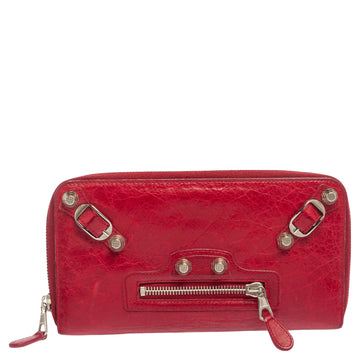 Balenciaga Rouge Cardinal Leather City Zip Around Wallet