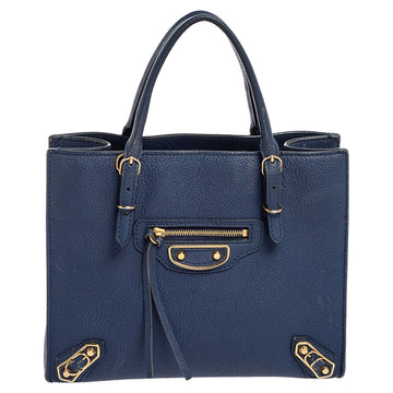 Balenciaga Navy Blue Leather Mini Papier A4 Tote