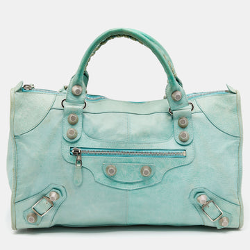 Balenciaga Mint Green Leather Giant 21 Silver Work Tote