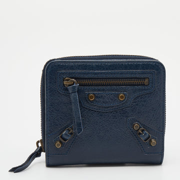 Balenciaga Navy Blue Leather Classic Bifold Wallet