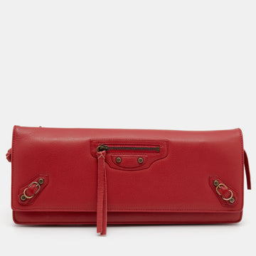 Balenciaga Red Leather Papier Wand Long Clutch