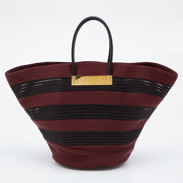 Balenciaga Maroon/Black Raffia Maxi Basket Tote