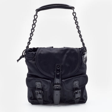 Balenciaga Black Satin and Patent Leather Mini Chain Shoulder Bag
