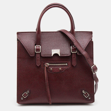 Balenciaga Burgundy Leather Mini Paper Flap 2Way Tote