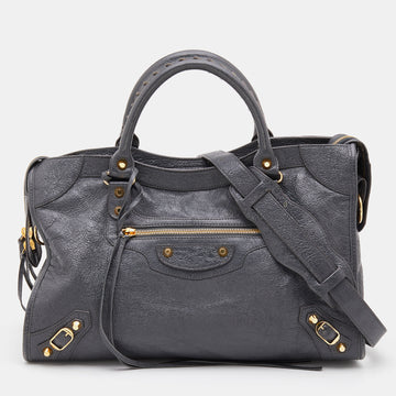 Balenciaga Dark Grey Leather Giant 12 Gold Hardware City Tote