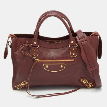 Balenciaga Burgundy Leather Giant 12 Gold Hardware City Tote