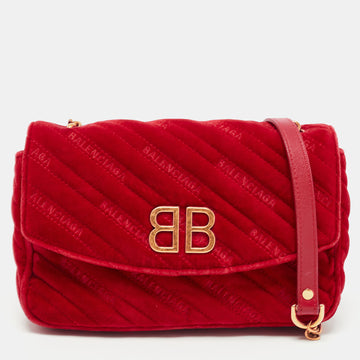 Balenciaga Red Velvet BB Chain Crossbody Bag