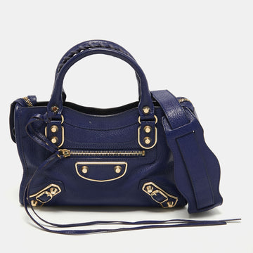 Balenciaga Indigo Leather Mini Classic Metallic Edge City Bag