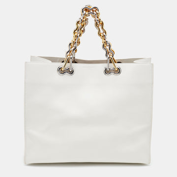 Balenciaga Off White Leather Chain Tote