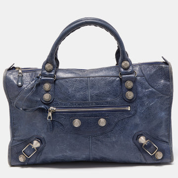 BALENCIAGA Navy Blue Leather GSH Work Tote