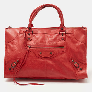 BALENCIAGA Red Leather RH Work Tote