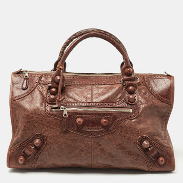 BALENCIAGA Brown Brogue Leather Work Tote