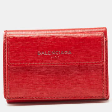 BALENCIAGA Red Leather Mini Trifold Wallet