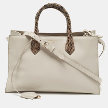 BALENCIAGA Light Grey/Beige Leather Padlock Nude Work Tote