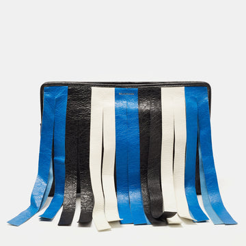 BALENCIAGA Multicolor Stripe Leather Bazar Fringe Clutch