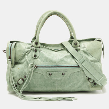 BALENCIAGA Light Green Leather RH Part Time Tote