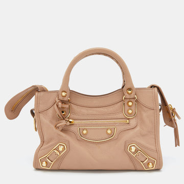 BALENCIAGA Rose Aubepine Leather Mini Metallic Edge City Bag