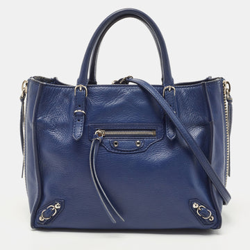 BALENCIAGA Navy Blue Leather Mini Papier A4 Tote