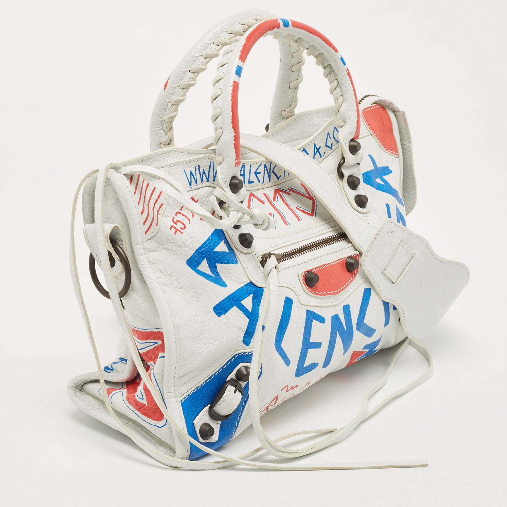 Balenciaga white discount graffiti bag