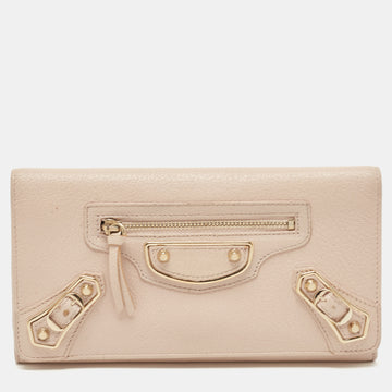 BALENCIAGA Pink Leather Classic Metallic Edge Continental Wallet