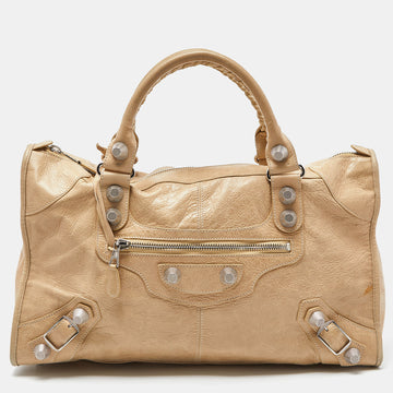 BALENCIAGA Cream Leather Giant 21 Silver Hardware Work Tote