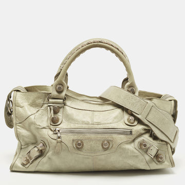 BALENCIAGA Light Green Leather Giant 21 Silver Hardware Part-Time Tote