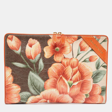 BALENCIAGA Orange/Multicolor Floral Print Leather Blanket Pouch