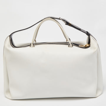 BALENCIAGA White/Black Leather Triple Boston Bag