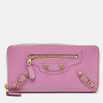 BALENCIAGA Pink Leather City Zip Around Wallet