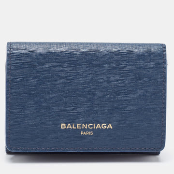 BALENCIAGA Blue Leather Mini Trifold Wallet