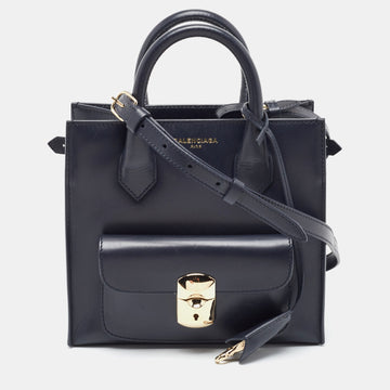 BALENCIAGA Navy Blue Leather Mini Padlock All Afternoon Tote